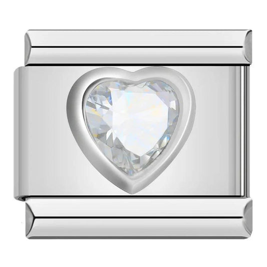 Silver Heart with White Stone, on Silver