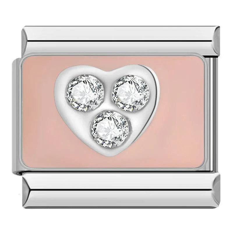 Silver Heart with White Stones on Pink Plate