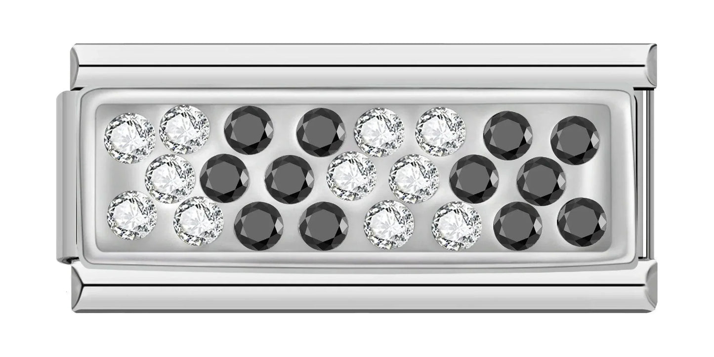 Silver Plate with Black and White Stones, Double, on Silver