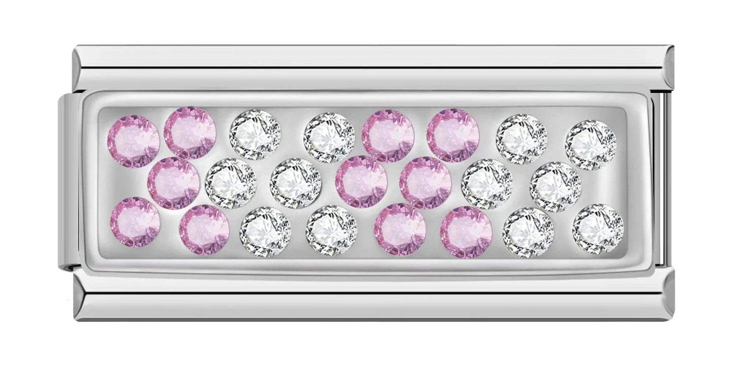 Silver Plate with Pink & White Stones, Double, on Silver