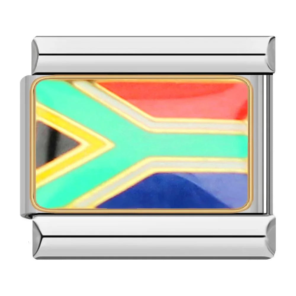 South Africa Flag, on Silver