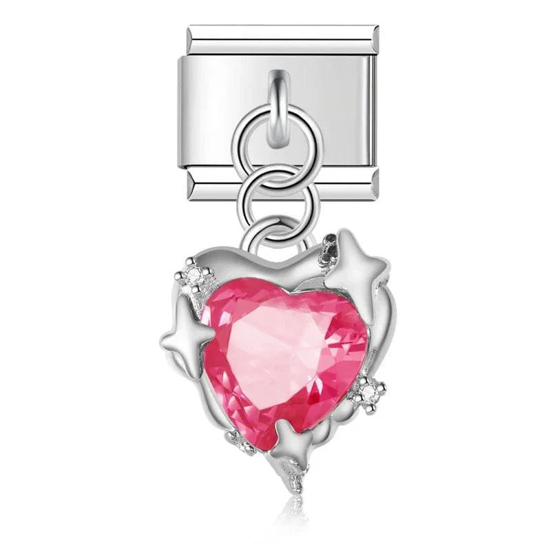 Starry Pink Heart, on Silver