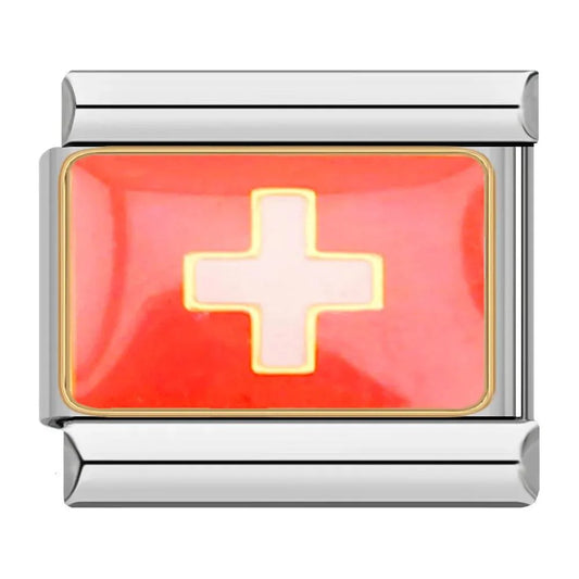 Switzerland Flag, on Silver