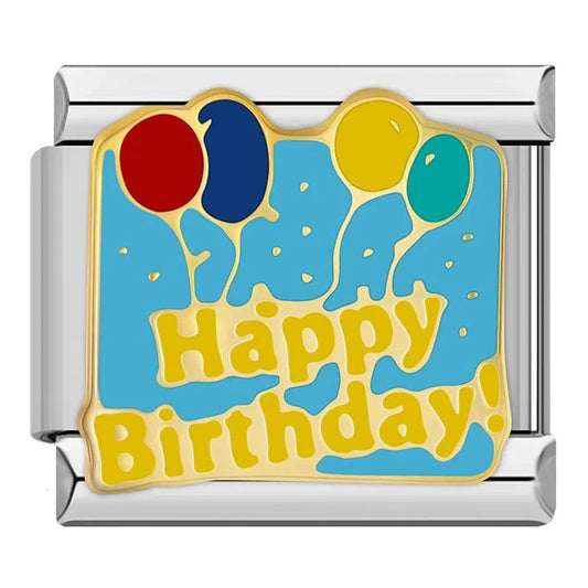 Turquoise Plate, Happy Birthday with Balloons, on Silver