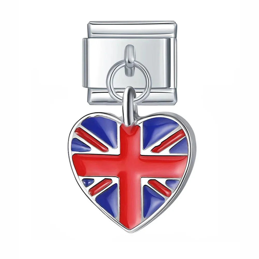 United Kingdom Heart Flag, on Silver