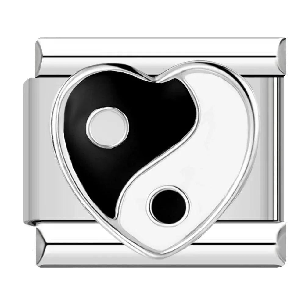 Yin & Yang Heart, Black & White, on Silver