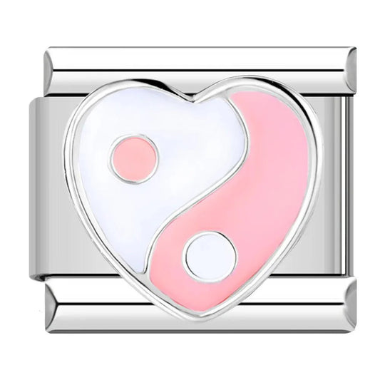 Yin & Yang Heart, Pink & White, on Silver